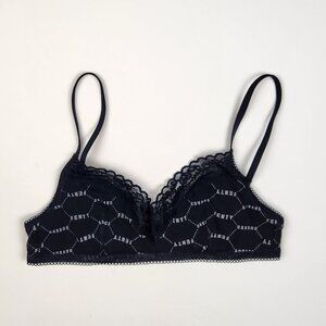 Savage X Fenty Cotton Essentials Lace-Trim Bralette Black Logo Print sz S
